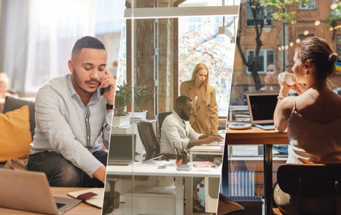 Hybrid workplace Technology team working on a network