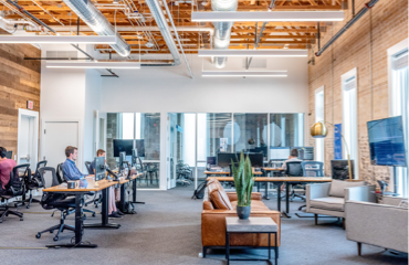 Large meeting room. Workplace Technology Offices. Big Tech Company.