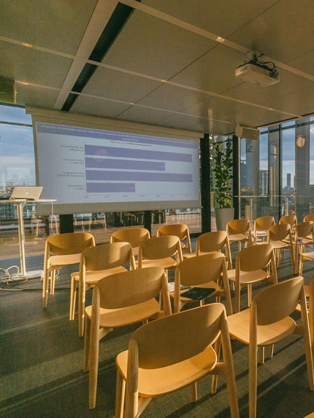 All hands meeting room. Platform and Workplace Technology.
